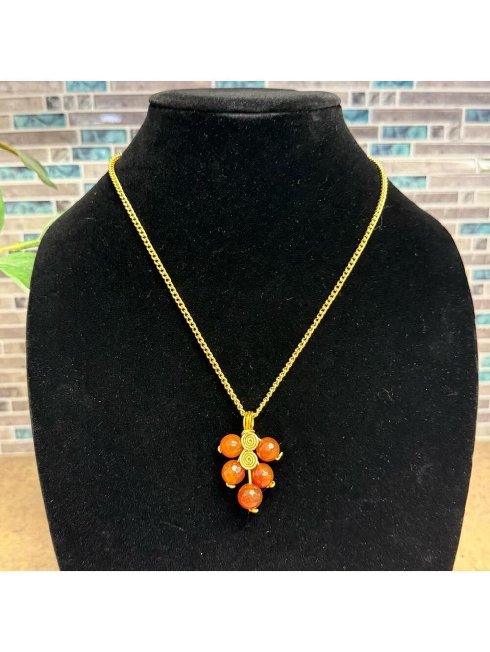Handcrafted wire wrapped carnelian bead necklace